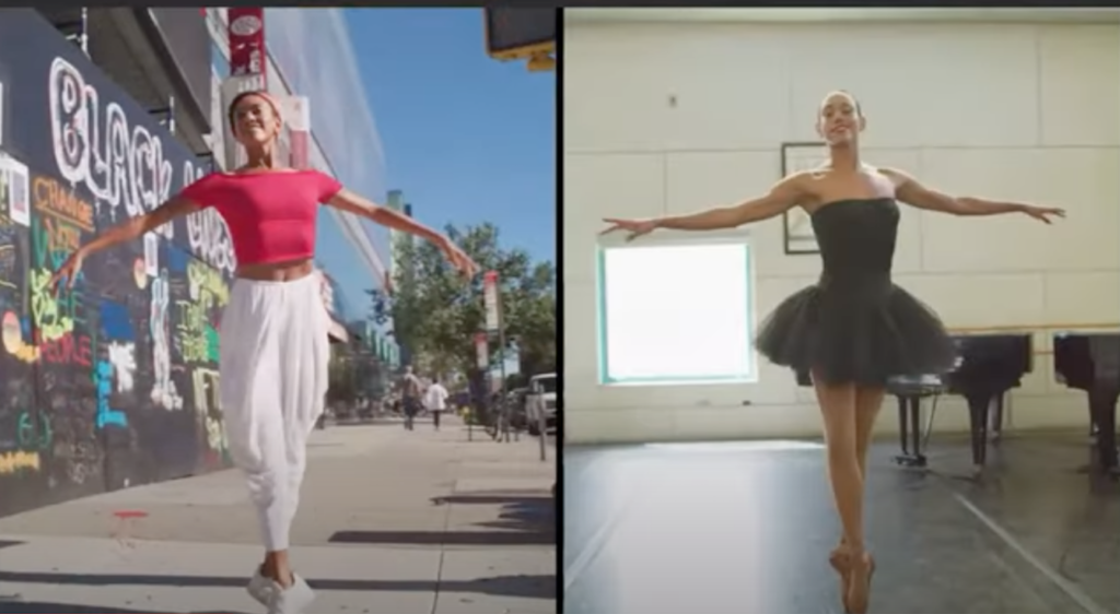side by side images of two ballerinas