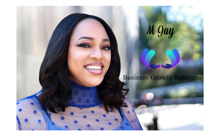 Woman with text M Jay Business Growth Solutions