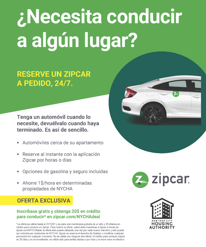 zipcar text in Spanish, Necesita conducir a algun lugar, image of white car, additional text in Spanish in story 