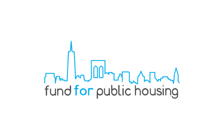fund for public housing logo, blue outline of buildings/cityscape