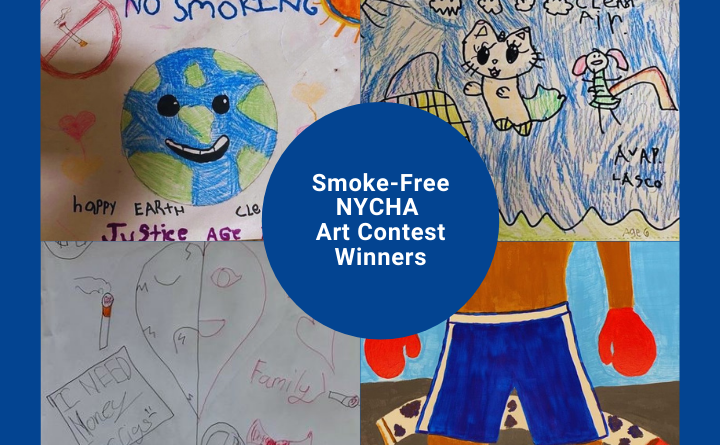 collage of drawings and text: Smoke-Free NYCHA Art Contest Winners
