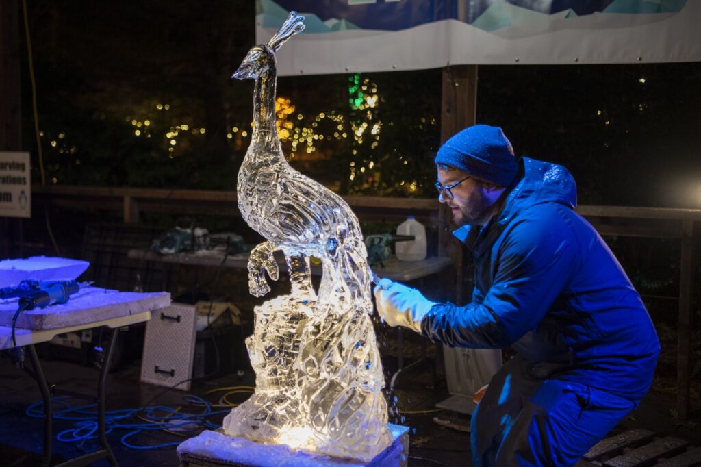 a man sculpting ice