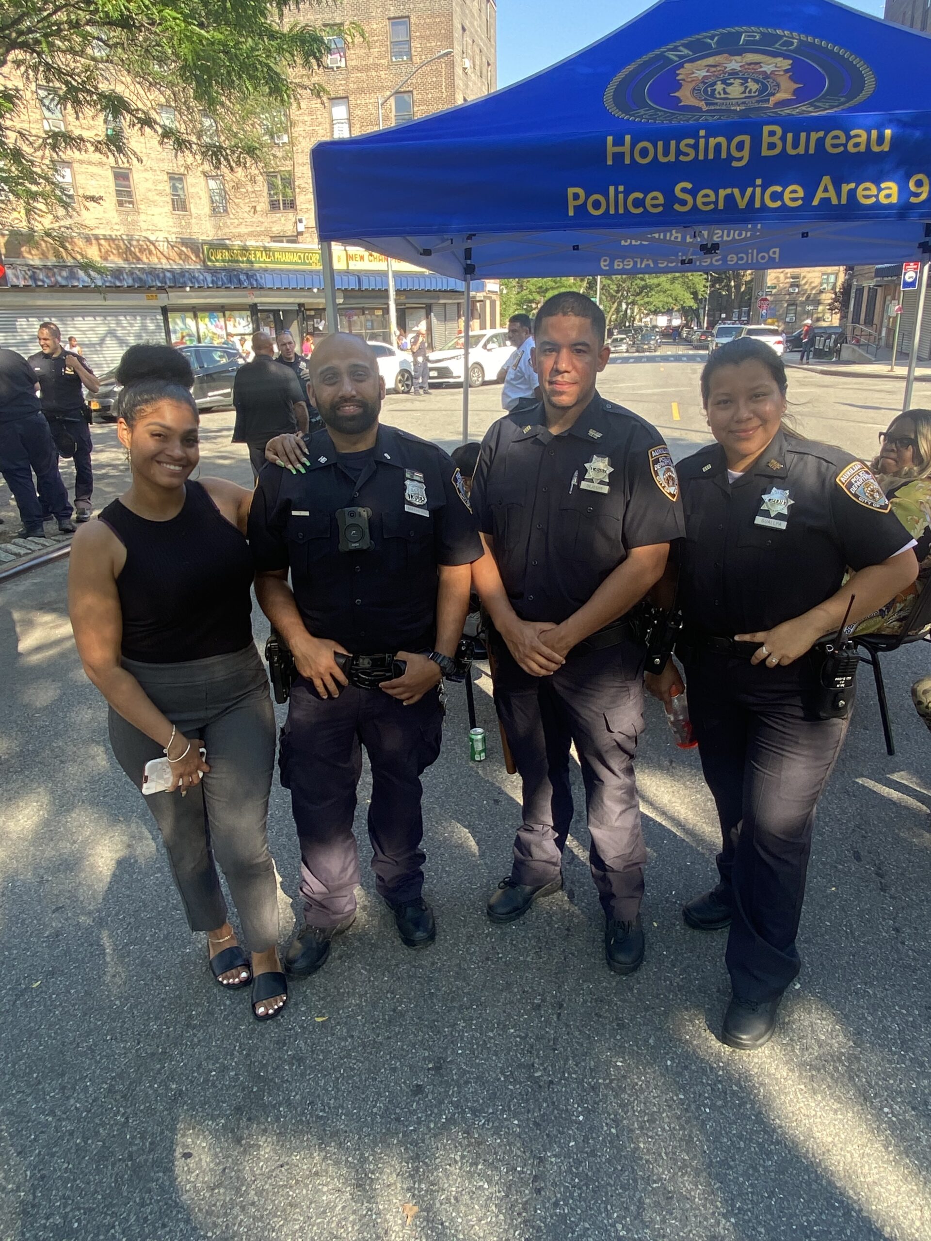 three police officers and a woman