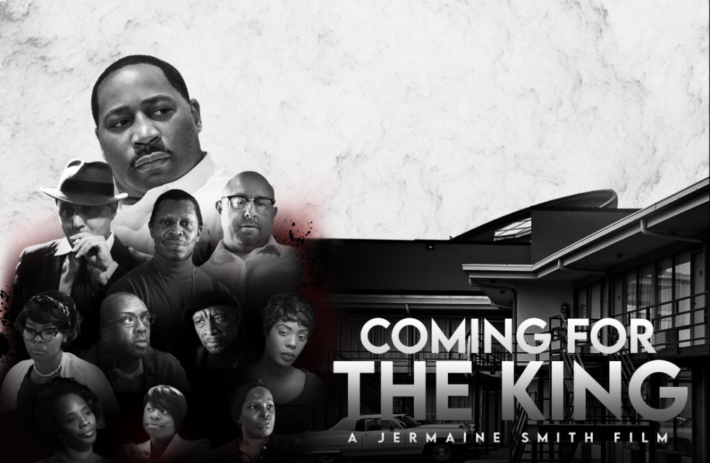 movie poster featuring images of actors and text Coming for The King A Jermaine Smith Film