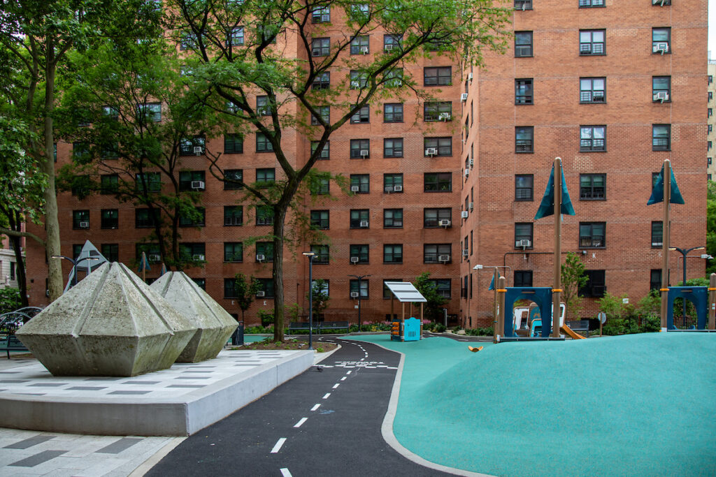 pyramid sculptures at playground