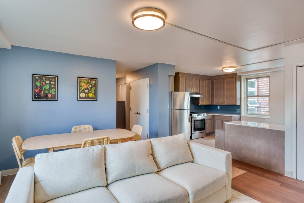 view of kitchen and dining from living room