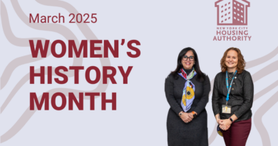 two women, NYCHA house logo, text reads March 2025 Women's History Month