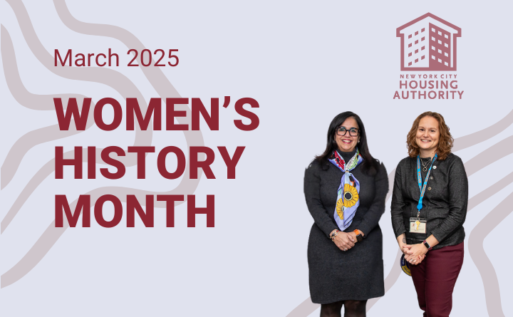 two women, NYCHA house logo, text reads March 2025 Women's History Month