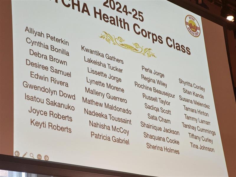 large screen displaying a list of names