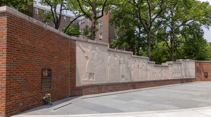 wall with sculpture on it