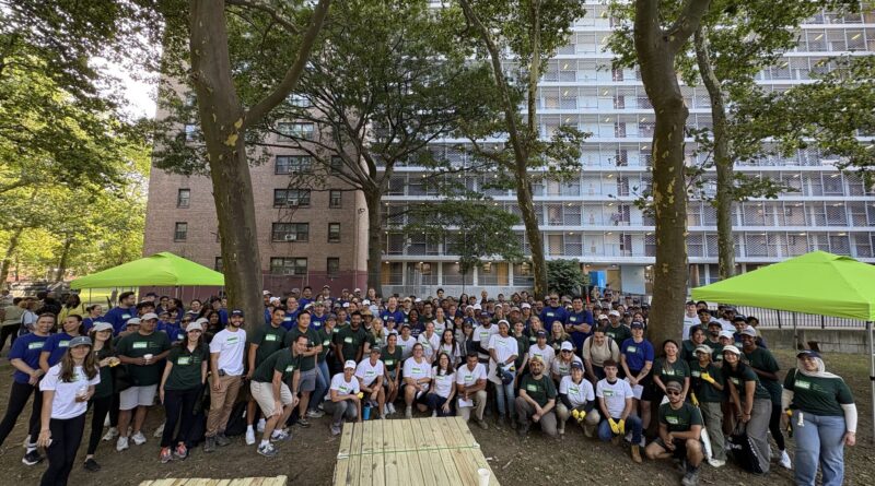 group of volunteers in a garden