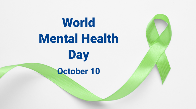 green ribbon with text World Mental Health Day October 10