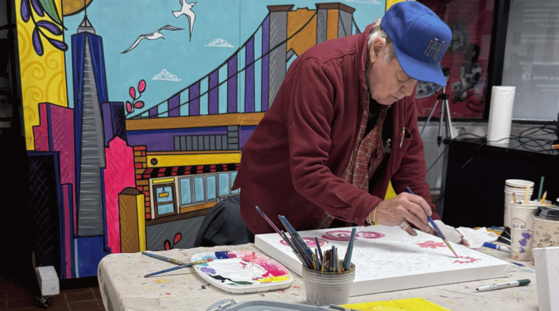 a man painting