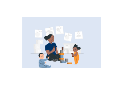 Preschool teacher and students