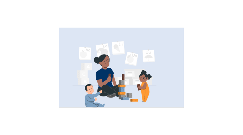 Preschool teacher and students