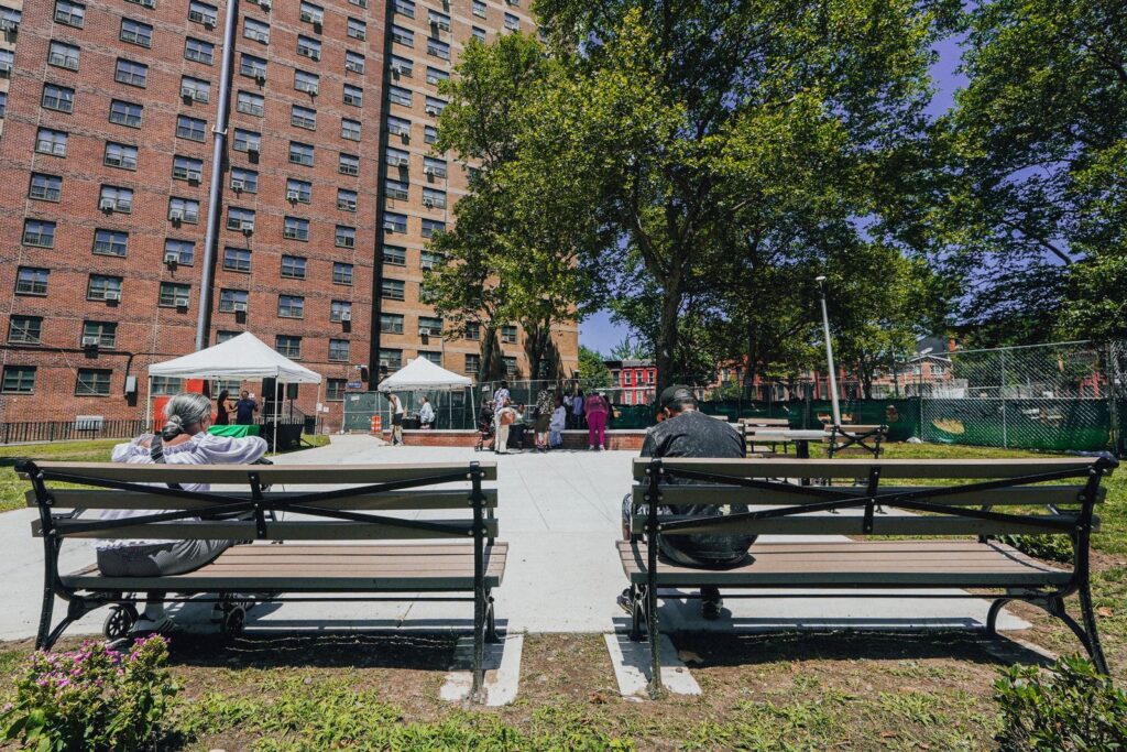 two newly transformed outdoor community spaces at Roosevelt Houses 