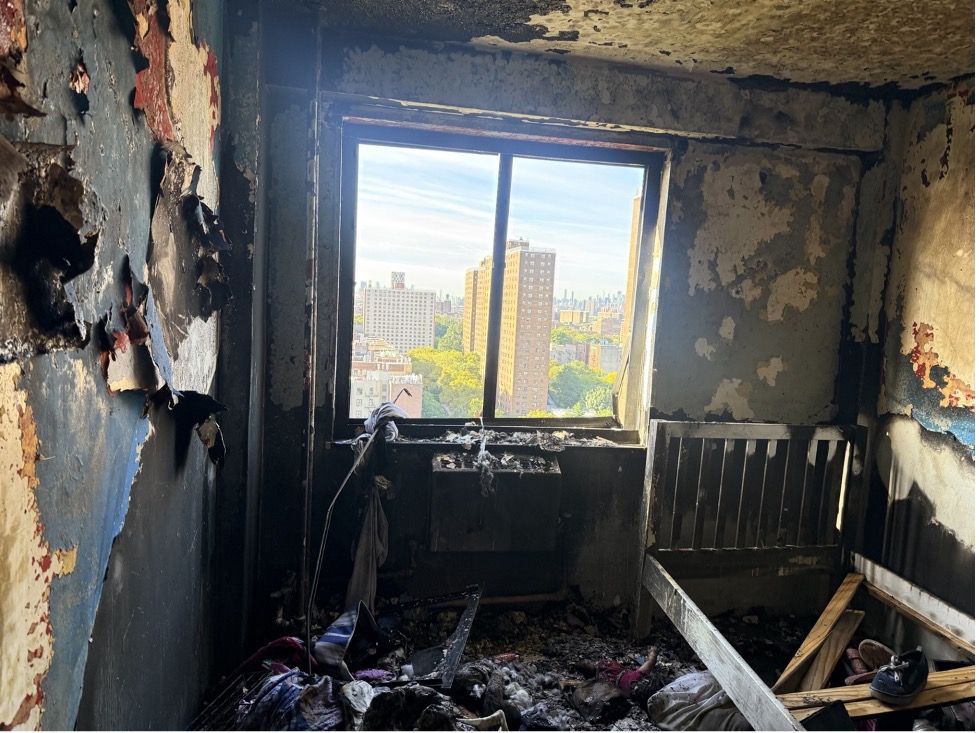 Post-fire photo from NYCHA's Dept of Fire Safety