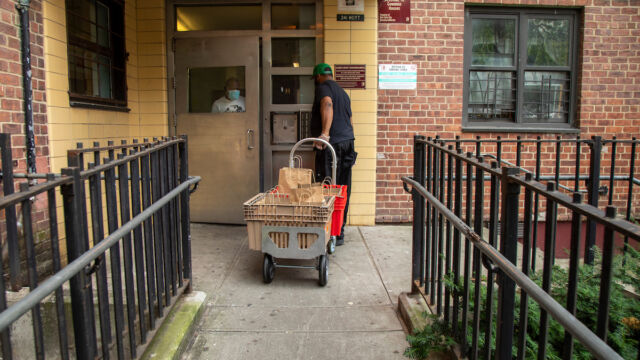 Food distribution by Cooking with Corey at Red Hook West and East and Gowanus Houses.