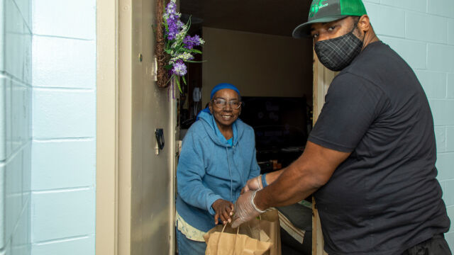 Food distribution by Cooking with Corey at Red Hook West and East and Gowanus Houses.