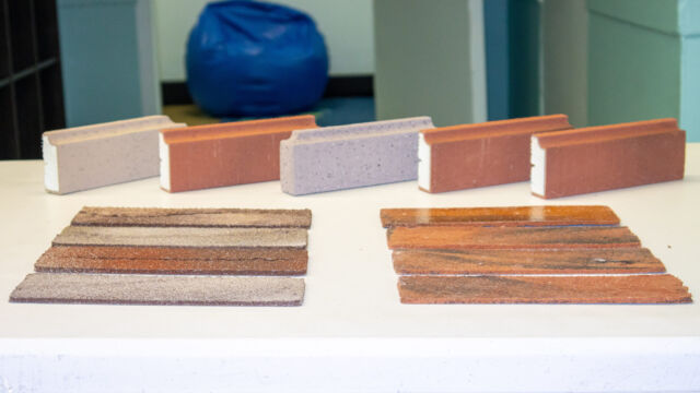 different samples of wood and brick