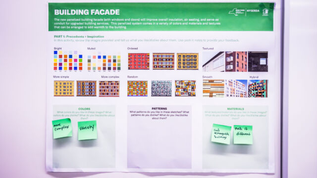 photo of poster with images of different materials and colors for the building facade