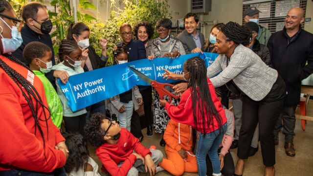 The April 25 ribbon-cutting ceremony unveiled the community greenhouse lab, funded by the New York Power Authority.