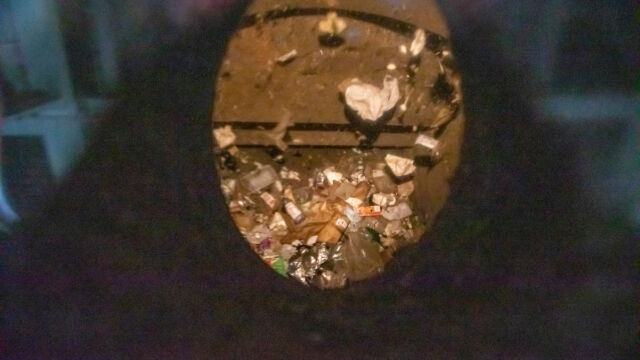 Polo Grounds Towers residents on a tour of the pneumatic waste collection system at Roosevelt Island.